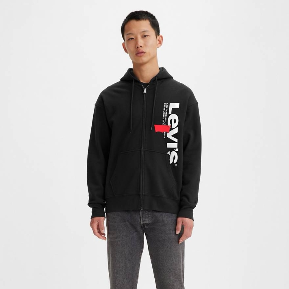 Levi's Relaxed Graphic Black Zip Up Hoodie Sweatshirt with Bold Branding